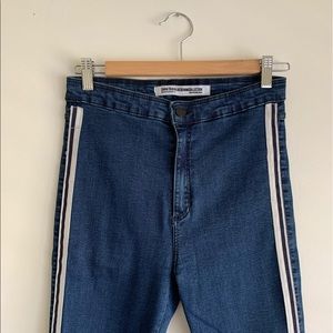 Zara High Waisted White Stripe Jeans